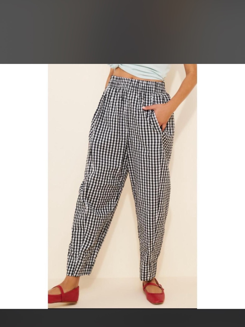 Free people Gingham Elastic-Waist Relaxed Pants - Black & White